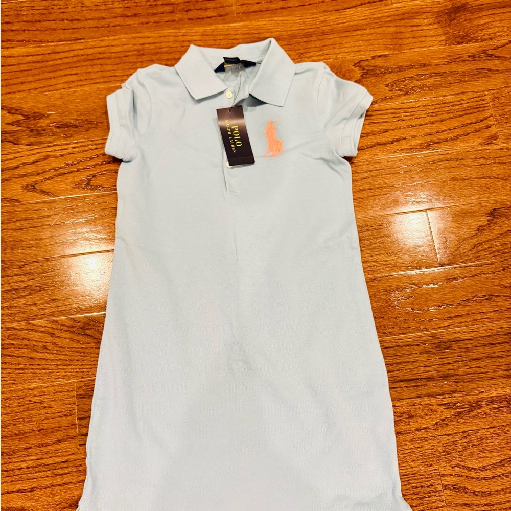 Ralph Lauren Light Blue Polo Dress with Pink Logo - Brand New with Tag